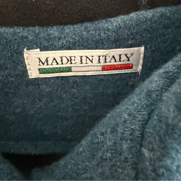 Italian made teal hooded fleece jacket button front cozy coat Size XXL - Picture 3 of 8